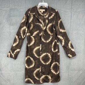 MICHAEL KORS Brown Tie Dye Button Up Long Sleeve Dress size Medium